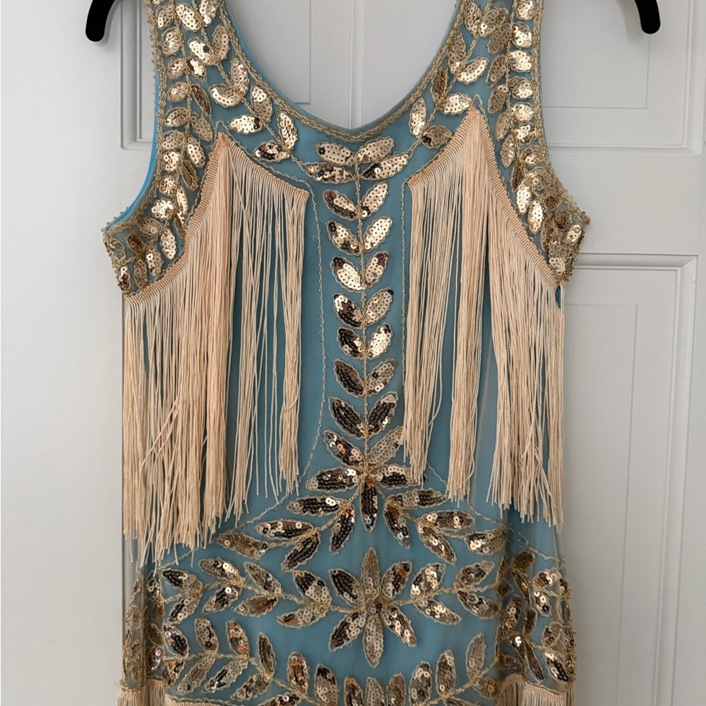 Flapper Fringe Embellished Dress with Gold Accents - Picture 7 of 8